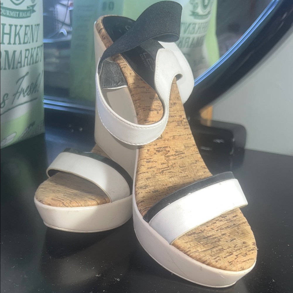 Charles David White and Black Wedge Shoes with Modern Design